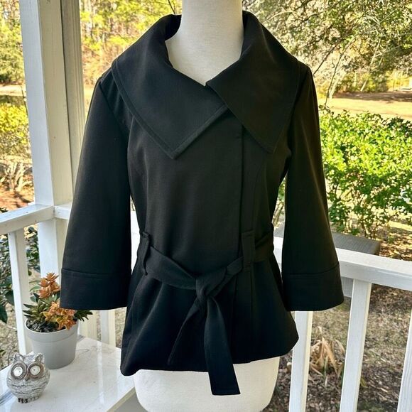 Sandro 4-Button Envelope Collar Black Tie Waist Blazer - Picture 1 of 4